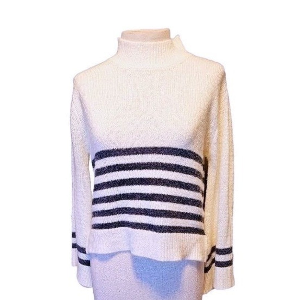 Chelsea and Violet Girls sweater XL mock neck‎ bell sleeve striped white blue